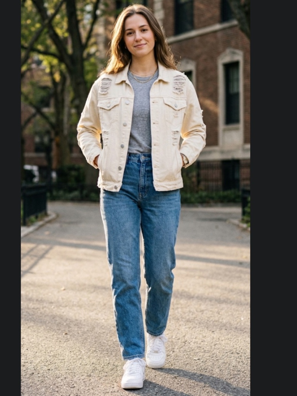 Forever 21 Light Tan Distressed Jean Jacket